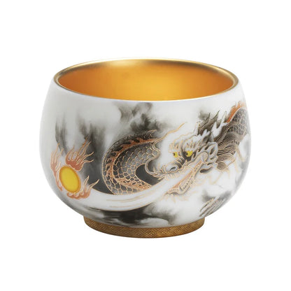 High-End White Jade Kung Fu Tea Cup Dedicated Personal Porcelain Master Cup Single Cup Xianglong Cup Men Gilding Tea Cup