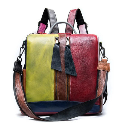 High Fashion Woman Genuine Patchwork Travelling Bagpack Cow Leather Girls School Backpack Female Daypack