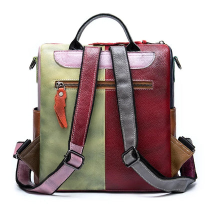 High Fashion Woman Genuine Patchwork Travelling Bagpack Cow Leather Girls School Backpack Female Daypack