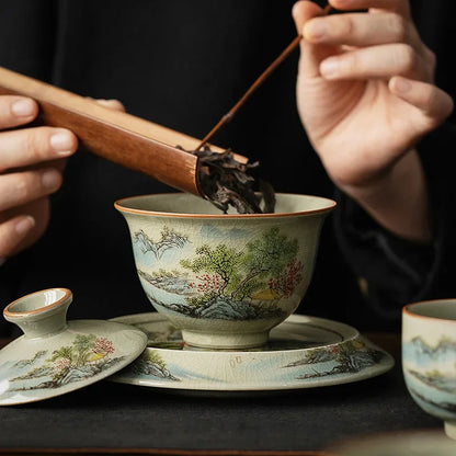 High Grade Ceramic Gaiwan and Tea Cup Elegant Gongfu Teaware for Authentic Chinese Tea Tureen Set  Porcelain Teacups