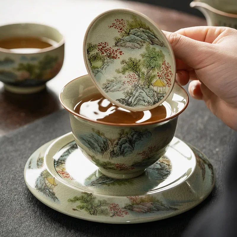 High Grade Ceramic Gaiwan and Tea Cup Elegant Gongfu Teaware for Authentic Chinese Tea Tureen Set  Porcelain Teacups