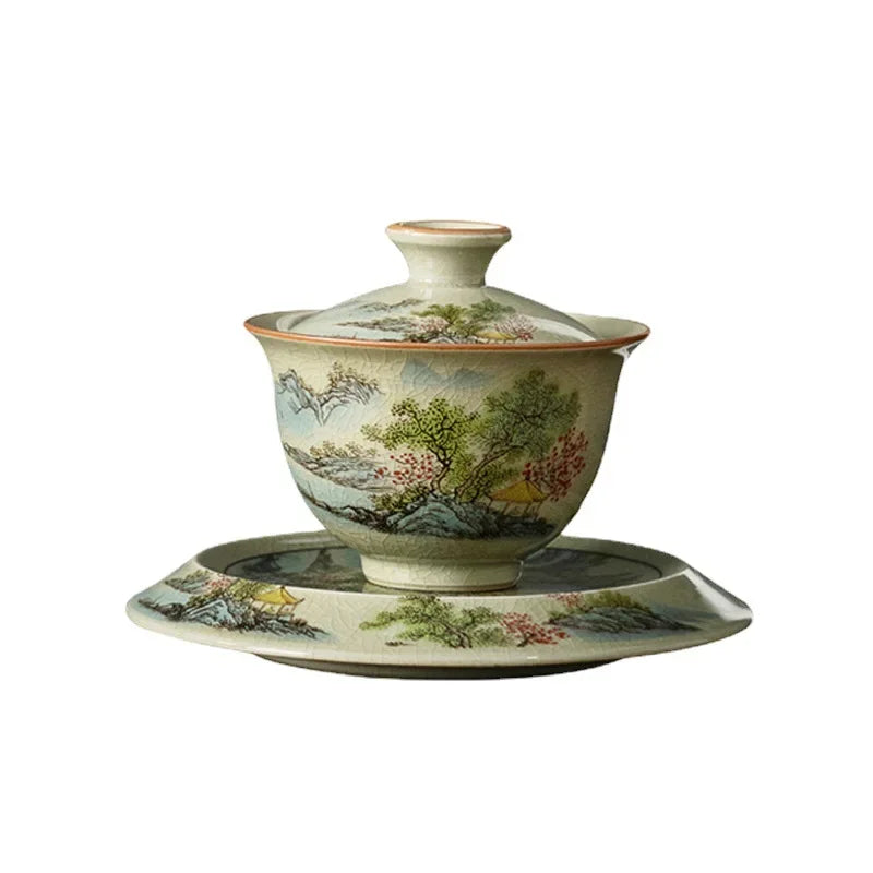 High Grade Ceramic Gaiwan and Tea Cup Elegant Gongfu Teaware for Authentic Chinese Tea Tureen Set  Porcelain Teacups