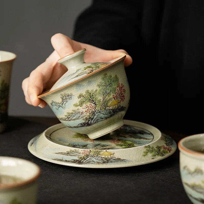 High Grade Ceramic Gaiwan and Tea Cup Elegant Gongfu Teaware for Authentic Chinese Tea Tureen Set  Porcelain Teacups
