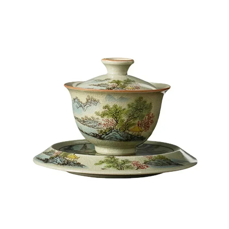 High Grade Ceramic Gaiwan and Tea Cup Elegant Gongfu Teaware for Authentic Chinese Tea Tureen Set  Porcelain Teacups