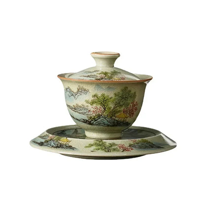 High Grade Ceramic Gaiwan and Tea Cup Elegant Gongfu Teaware for Authentic Chinese Tea Tureen Set  Porcelain Teacups