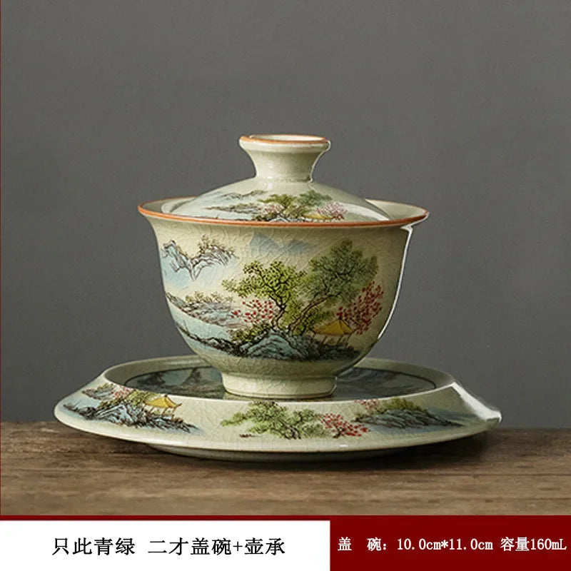 High Grade Ceramic Gaiwan and Tea Cup Elegant Gongfu Teaware for Authentic Chinese Tea Tureen Set  Porcelain Teacups