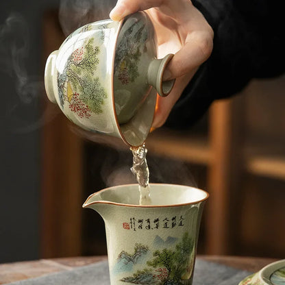 High Grade Ceramic Gaiwan and Tea Cup Elegant Gongfu Teaware for Authentic Chinese Tea Tureen Set  Porcelain Teacups