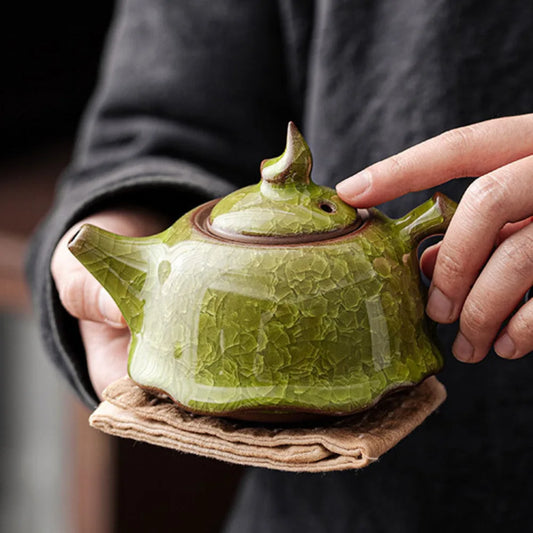 High Grade Longquan Black Ice Art Ceramic Teapot Japanese Pot Tea Soaking Kettle with Strainer Tea Ceremony Supplies Ornaments