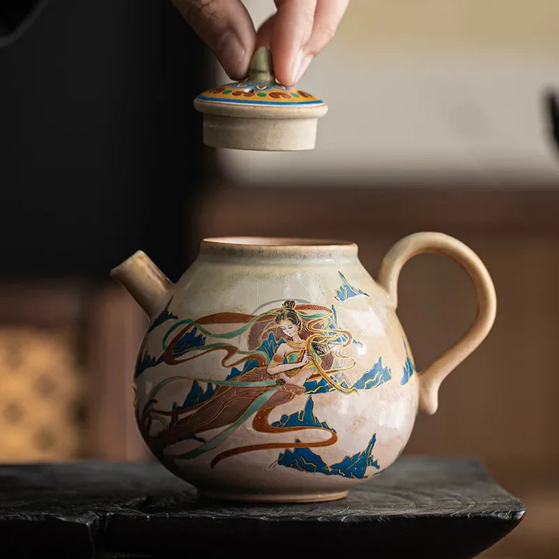 High Grade Pottery Teapots Chinese Retro Elegant Gongfu Tea Pot Tea Infuser Home Teaware Ceramic Tea Kettle Set