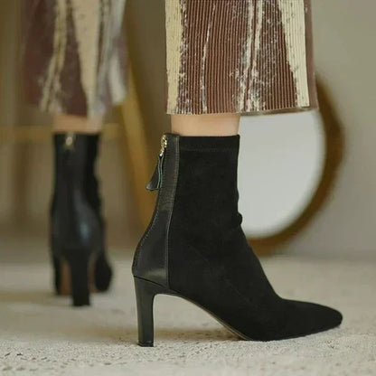 High Heel Boots Women's 2023 New Korean Style Autumn and Winter Mid Heel Stretch Thin Boots Pointed Toe Sock Boots Women