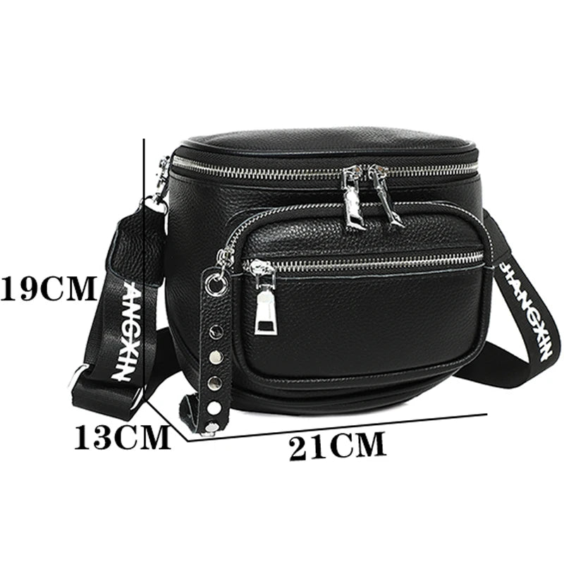 High Quality 100% Cowskin Female Shoulder Crossbody Tote Bags Genuine Leather Saddle Bags For Women Casual Wide Strap Handbags