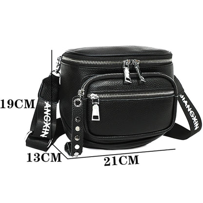 High Quality 100% Cowskin Female Shoulder Crossbody Tote Bags Genuine Leather Saddle Bags For Women Casual Wide Strap Handbags