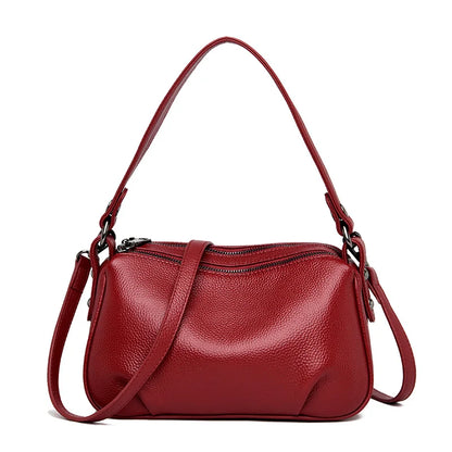 High Quality 2 Layer Genuine Leather Shoulder Crossbody Bags For Women 2023 Solid Color Cow Leather Ladies Handbag Messenger Sac