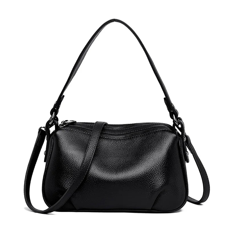 High Quality 2 Layer Genuine Leather Shoulder Crossbody Bags For Women 2023 Solid Color Cow Leather Ladies Handbag Messenger Sac