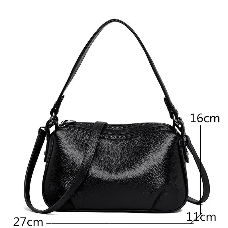 High Quality 2 Layer Genuine Leather Shoulder Crossbody Bags For Women 2023 Solid Color Cow Leather Ladies Handbag Messenger Sac