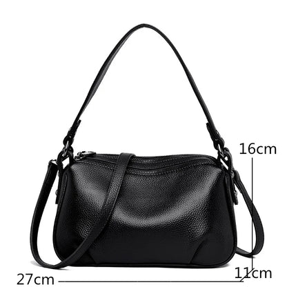 High Quality 2 Layer Genuine Leather Shoulder Crossbody Bags For Women 2023 Solid Color Cow Leather Ladies Handbag Messenger Sac