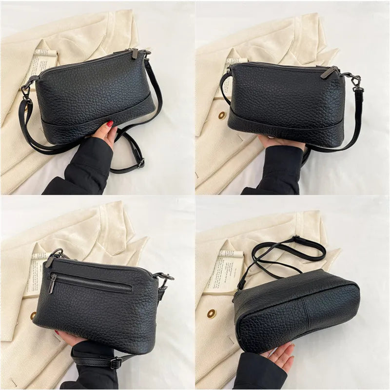 High Quality 3 Layers Genuine Leather Shoulder Crossbody Bags For Women 2023 Luxury Stone Grain Cow Leather Women's Handbags Sac
