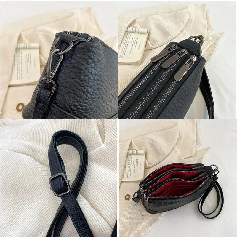 High Quality 3 Layers Genuine Leather Shoulder Crossbody Bags For Women 2023 Luxury Stone Grain Cow Leather Women's Handbags Sac