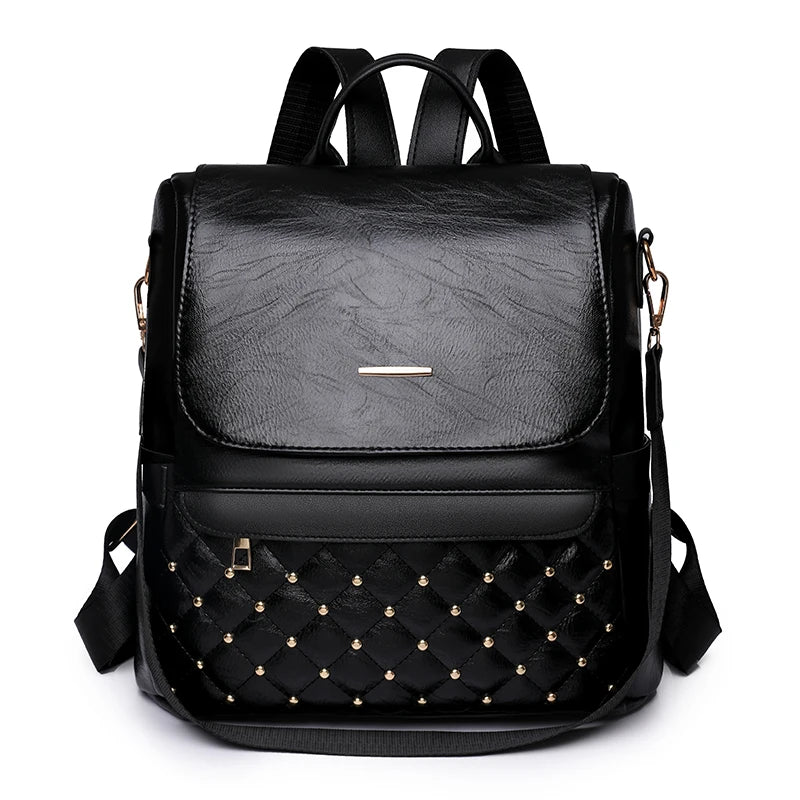 High Quality Anti-theft Backpack Leather Fabric Solid Color Design Lady's Bookpacks Commuting Travel Women's Bag 2023 Sac A Main