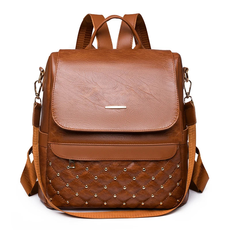High Quality Anti-theft Backpack Leather Fabric Solid Color Design Lady's Bookpacks Commuting Travel Women's Bag 2023 Sac A Main