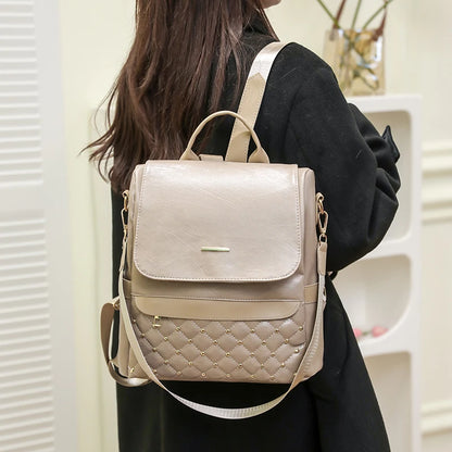 High Quality Anti-theft Backpack Leather Fabric Solid Color Design Lady's Bookpacks Commuting Travel Women's Bag 2023 Sac A Main