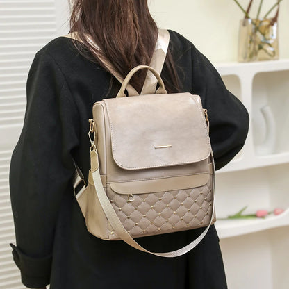 High Quality Anti-theft Backpack Leather Fabric Solid Color Design Lady's Bookpacks Commuting Travel Women's Bag 2023 Sac A Main