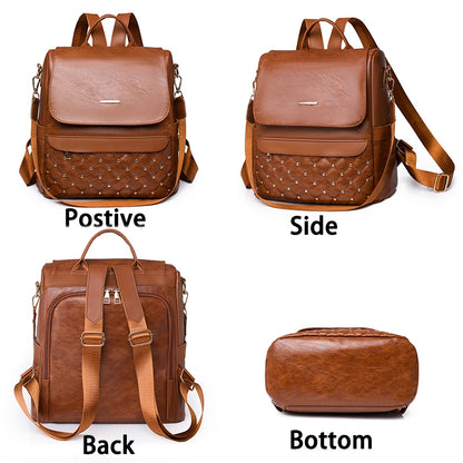 High Quality Anti-theft Backpack Leather Fabric Solid Color Design Lady's Bookpacks Commuting Travel Women's Bag 2023 Sac A Main