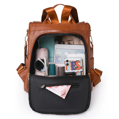 High Quality Anti-theft Backpack Leather Fabric Solid Color Design Lady's Bookpacks Commuting Travel Women's Bag 2023 Sac A Main