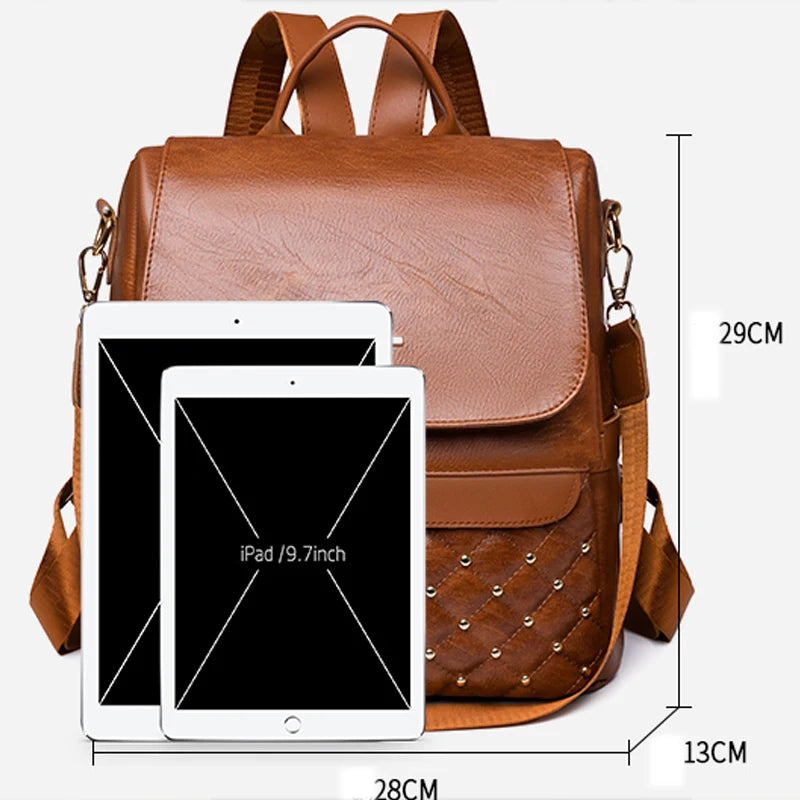 High Quality Anti-theft Backpack Leather Fabric Solid Color Design Lady's Bookpacks Commuting Travel Women's Bag 2023 Sac A Main