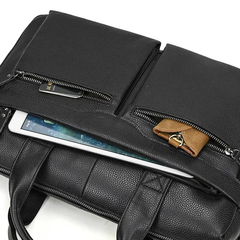 High Quality Briefcase for Men Genuine Leather Handbag Large 14" Laptop Men's Travel Shoulder Business Office A4 Bag