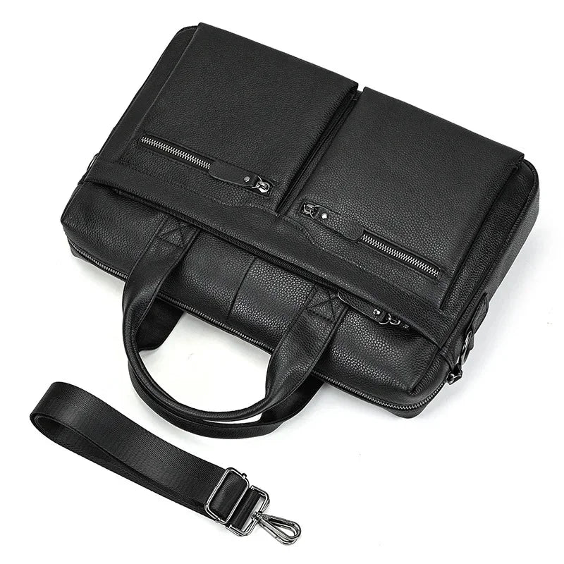High Quality Briefcase for Men Genuine Leather Handbag Large 14" Laptop Men's Travel Shoulder Business Office A4 Bag