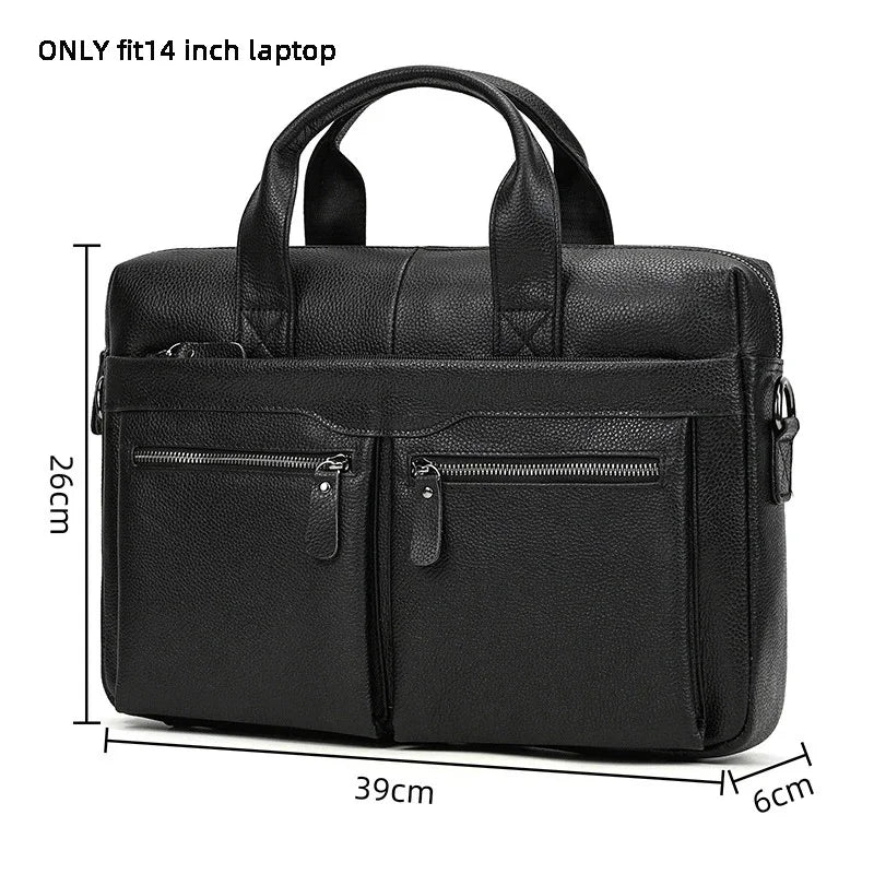 High Quality Briefcase for Men Genuine Leather Handbag Large 14" Laptop Men's Travel Shoulder Business Office A4 Bag
