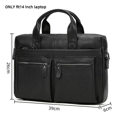 High Quality Briefcase for Men Genuine Leather Handbag Large 14" Laptop Men's Travel Shoulder Business Office A4 Bag