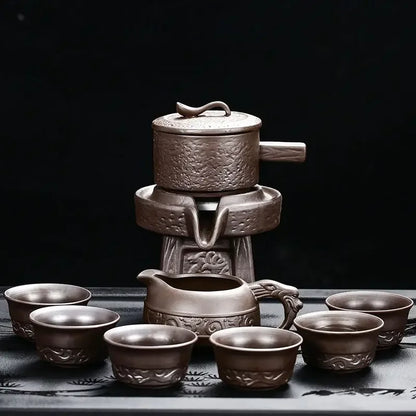High Quality Ceramic Lazy Man Style Automatic Rotating Insulation Tea Set Suitable for Home Tea Making
