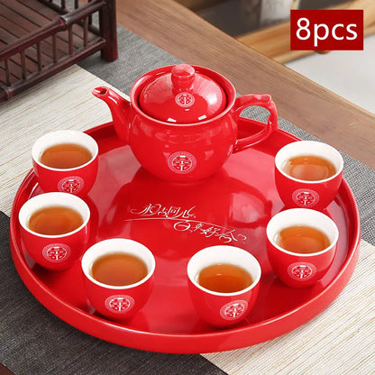 High Quality Ceramics Tea Set Chinese Wedding Tea Pot Set Teacup Tradition Red Porcelain Teapot Boutique Teaware Accessories