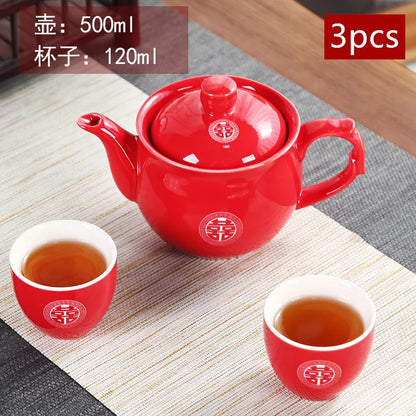 High Quality Ceramics Tea Set Chinese Wedding Tea Pot Set Teacup Tradition Red Porcelain Teapot Boutique Teaware Accessories