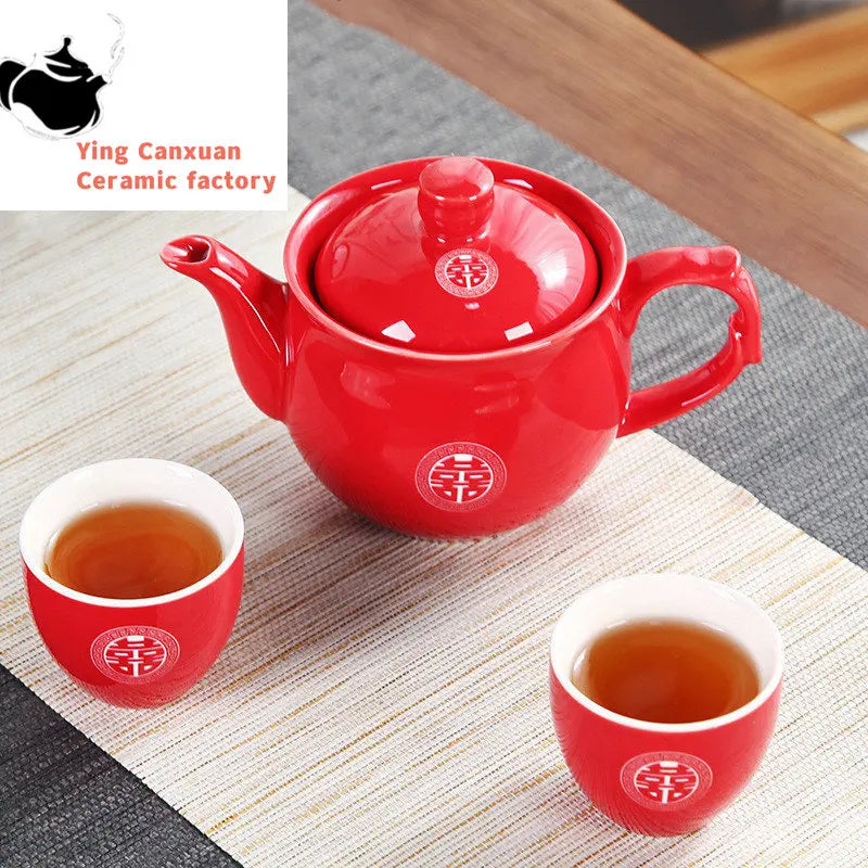 High Quality Ceramics Tea Set Chinese Wedding Tea Pot Set Teacup Tradition Red Porcelain Teapot Boutique Teaware Accessories