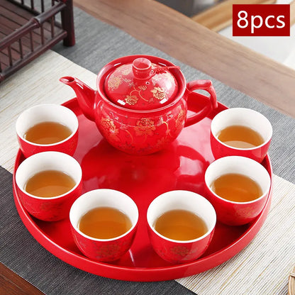 High Quality Ceramics Tea Set Chinese Wedding Tea Pot Set Teacup Tradition Red Porcelain Teapot Boutique Teaware Accessories