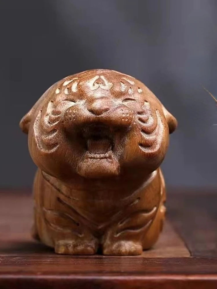 High Quality Cliff Cypress Green Sandalwood Carved Zodiac Cute Tiger  Bring Wealth Tiger Pendant Home Decoration Accessories