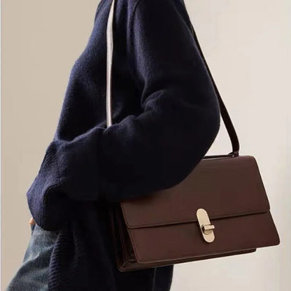 High Quality Commuter Elegant Shoulder Bag Genuine Leather Flip Square Bags Fashion All-match Large Capacity Handbags Purse