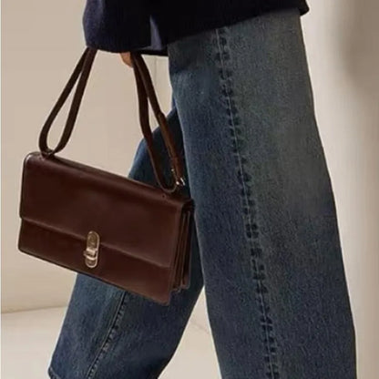 High Quality Commuter Elegant Shoulder Bag Genuine Leather Flip Square Bags Fashion All-match Large Capacity Handbags Purse