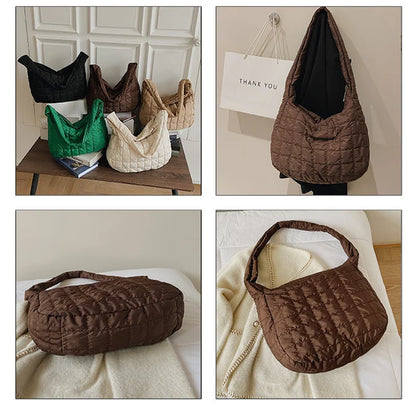 High Quality Cotton Feather Down Women Shoulder Bags Winter Handbags Designer Large Travel Ladies Tote Bag Female Messenger Bag