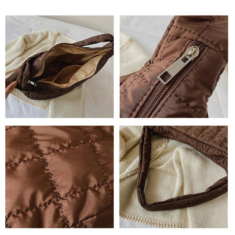 High Quality Cotton Feather Down Women Shoulder Bags Winter Handbags Designer Large Travel Ladies Tote Bag Female Messenger Bag