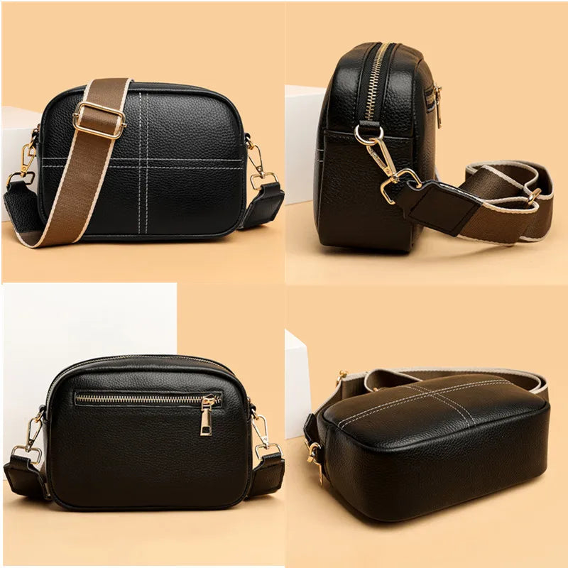 High Quality Cow Leather Shoulder Bag Crossbody for Women 2023 Fashion Pure Colour Soft Genuine Leather Handbag Messenger Bags