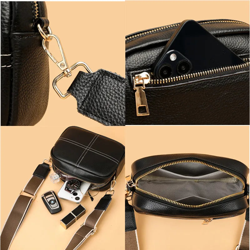 High Quality Cow Leather Shoulder Bag Crossbody for Women 2023 Fashion Pure Colour Soft Genuine Leather Handbag Messenger Bags
