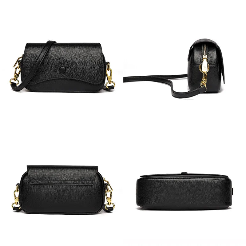 High Quality Cow Leather Shoulder Crossbody Bag for Women Designer Solid Genuine Leather Small Handbag Female Messenger Tote Sac