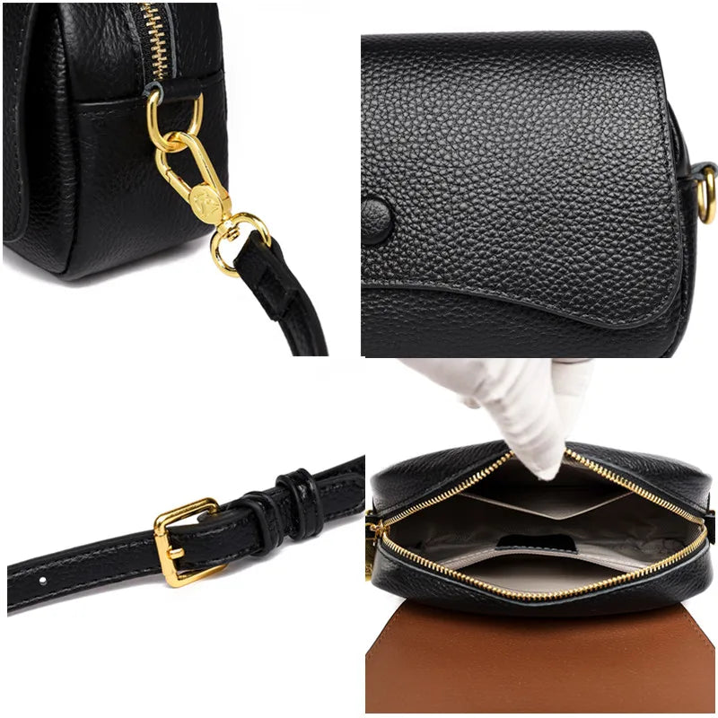 High Quality Cow Leather Shoulder Crossbody Bag for Women Designer Solid Genuine Leather Small Handbag Female Messenger Tote Sac
