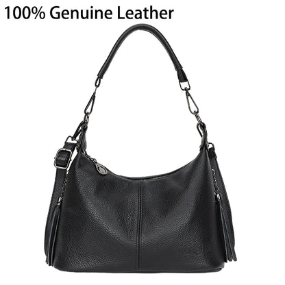 High Quality Cow Leather Women Shoulder Crossbody Bags Luxury Tassal  Bags Casual Genuine Leather Handbag Female Tote Sac 2024