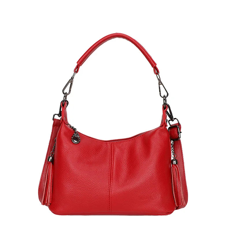 High Quality Cow Leather Women Shoulder Crossbody Bags Luxury Tassal  Bags Casual Genuine Leather Handbag Female Tote Sac 2024