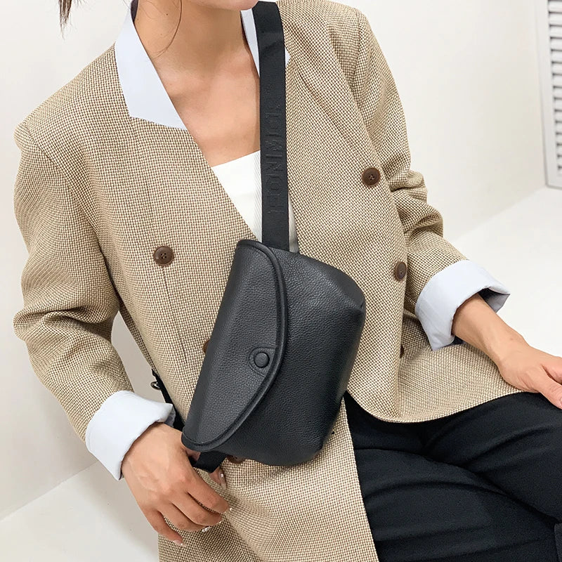 High Quality Cow Leather Women's Crossbody Bag With Small Purse Female Handbags Waist Bag Luxury Genuine Leather Woman Chest Bag
